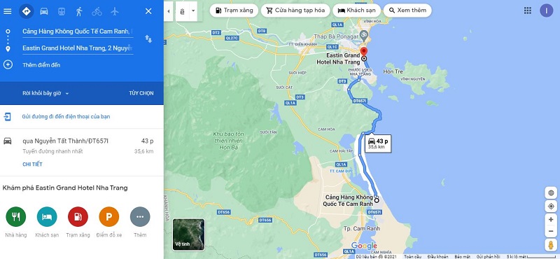 Bản đồ từ sân bay Cam Ranh đến Eastin Grand Hotel Nha Trang
