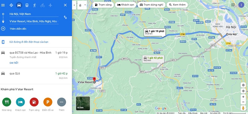 Quãng đường từ trung tâm Hà Nội đến V Star Resort Hòa Bình