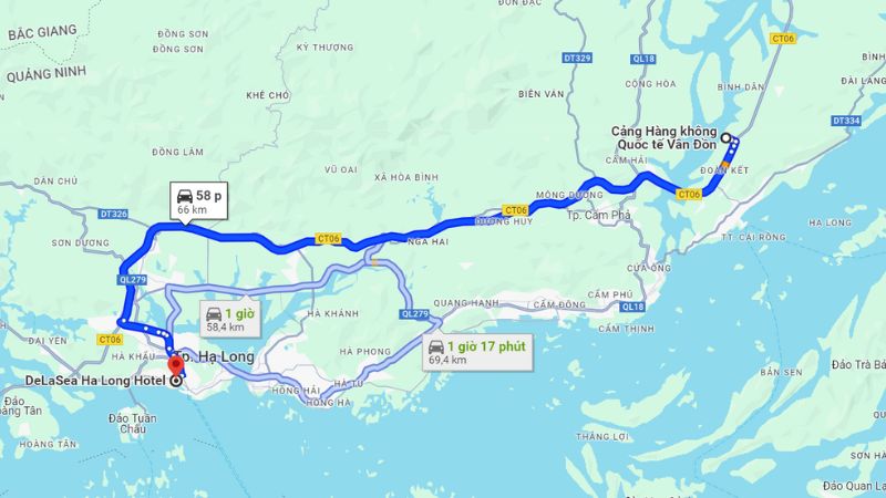 sân bay vân đồn đến delasea hotel hạ long