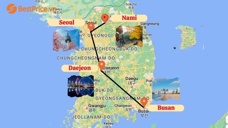 Bản đồ du lịch Hàn Quốc 2023