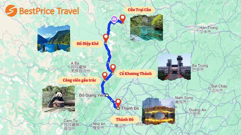 Bản đồ du lịch Thành Đô - Cửu Trại Câu