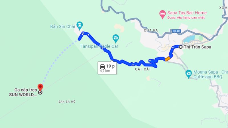Cung đường di chuyển từ thị trấn Sapa đến Sun World Fansipan Legend