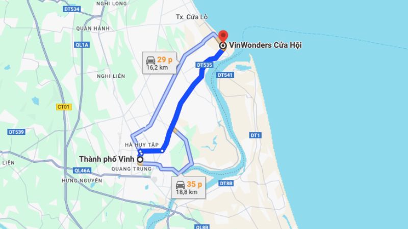 Di chuyển từ Vinh đến Cửa Hội