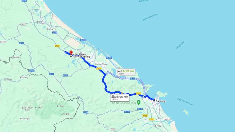 Cung đường di chuyển từ Đà Nẵng đến Alba Huế