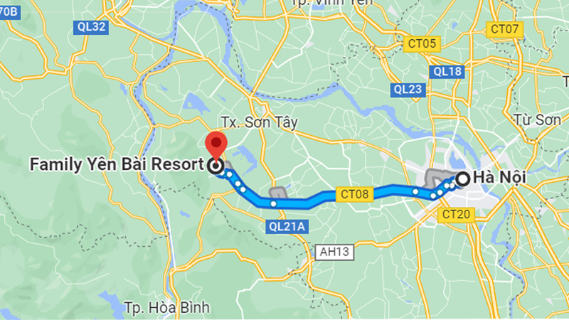 Đường di chuyển tới khu nghỉ dưỡng Family Yên Bài Ba Vi