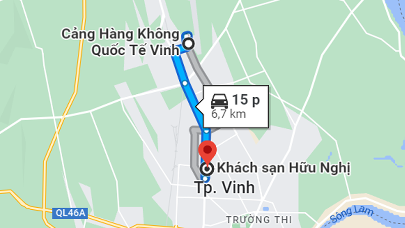 Đường di chuyển tới Hữu Nghị Vinh Hotel Nghệ An 