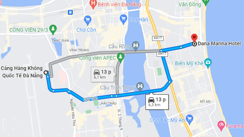 Đường di chuyển tới Dana Marina Đà Nẵng Hotel