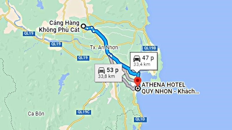 Đường di chuyển tới khách sạn Athena Quy Nhơn