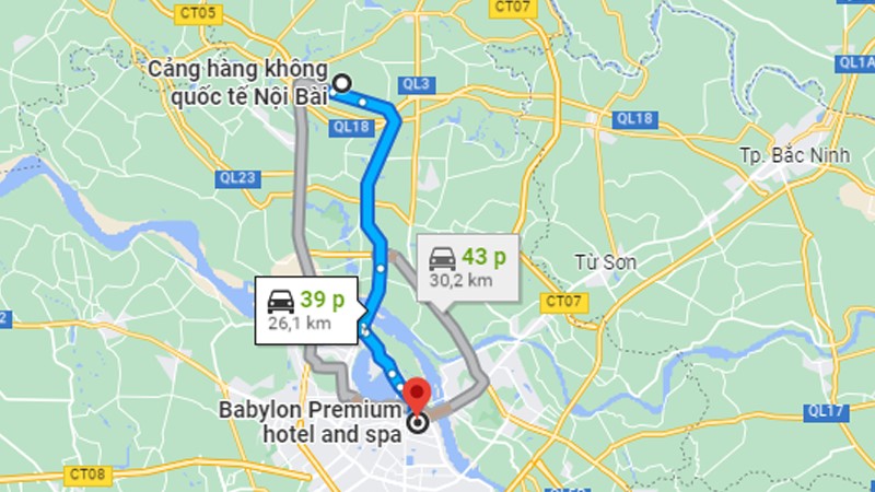 Đường di chuyển tới khách sạn Babylon Premium