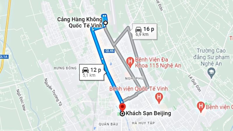 Đường Di Chuyển Tới Khách Sạn Beijing Vinh Nghệ An