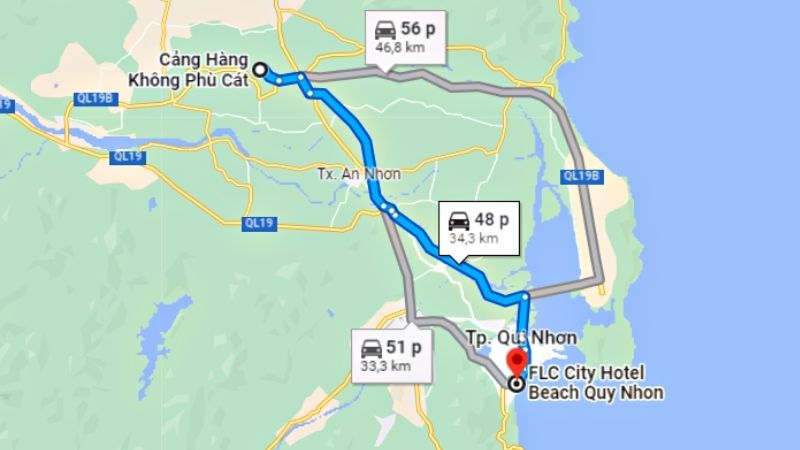 Đường di chuyển tới khách sạn FLC City Beach Quy Nhơn