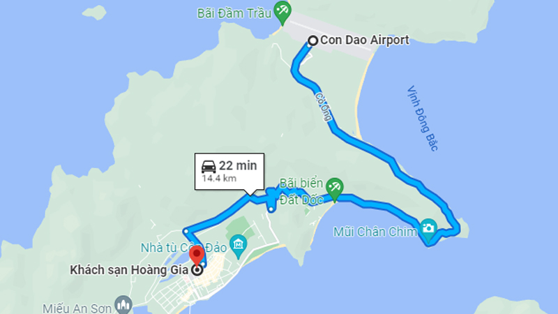 Đường di chuyển tới khách sạn Hoàng Gia Côn Đảo