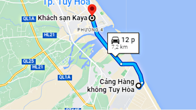 Đường di chuyển tới khách sạn Kaya Phú Yên