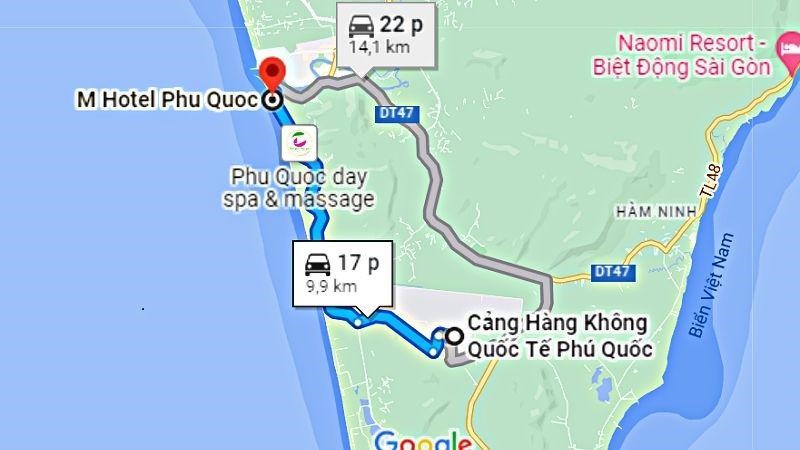Đường di chuyển tới khách sạn M Phú Quốc