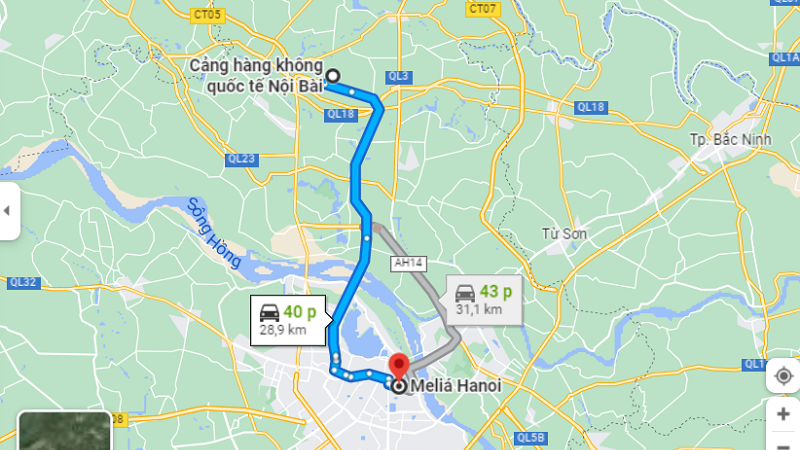 Đường di chuyển tới khách sạn Melia Hà Nội