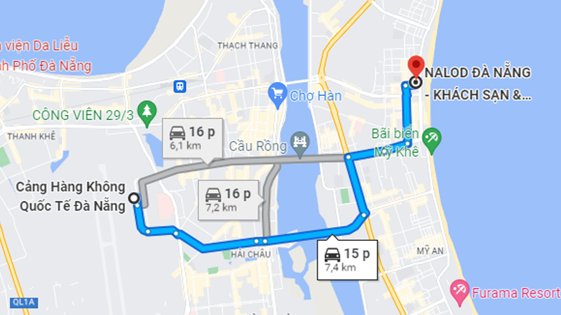 Đường di chuyển tới khách sạn Nalod Đà Nẵng