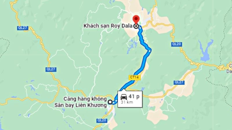 Đường di chuyển tới khách sạn Roy Dala Đà Lạt