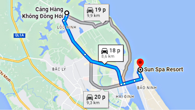 Đường di chuyển tới khu nghỉ dưỡng Sun Spa Quảng Bình