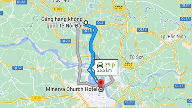 Đường di chuyển tới Minerva Church Hà Nội