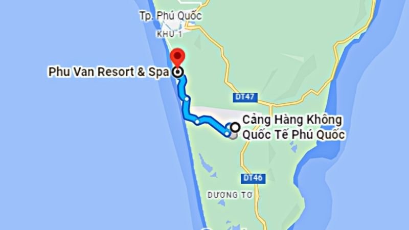 Đường di chuyển tới Phú Vân Resort Phú Quốc