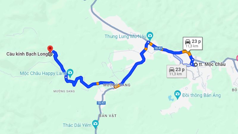 Đường đi đến cầu kính Bạch Long