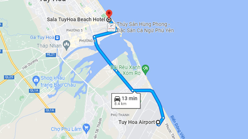 Đường di chuyển tới Sala Tuy Hòa Beach Hotel 