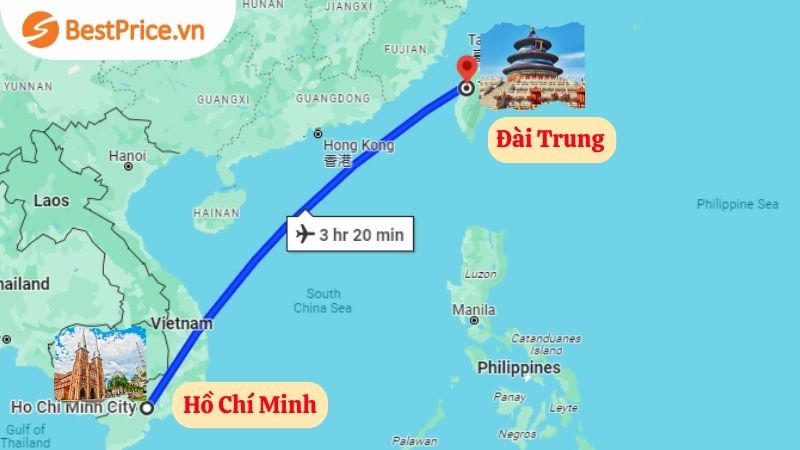 Khoảng cách từ Hồ Chí Minh tới Đài Trung