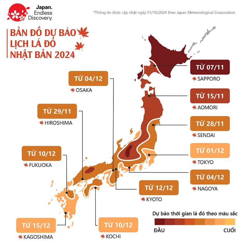 Lịch ngắm lá đỏ 2024