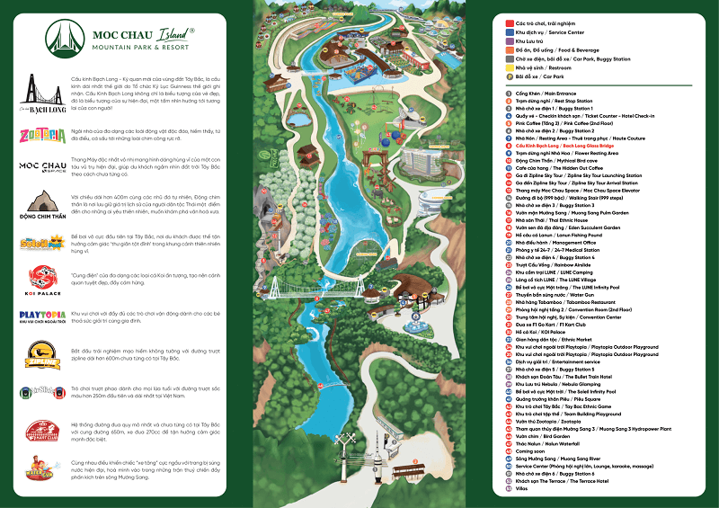 Sơ đồ các khu vui chơi tại Mộc Châu Island
