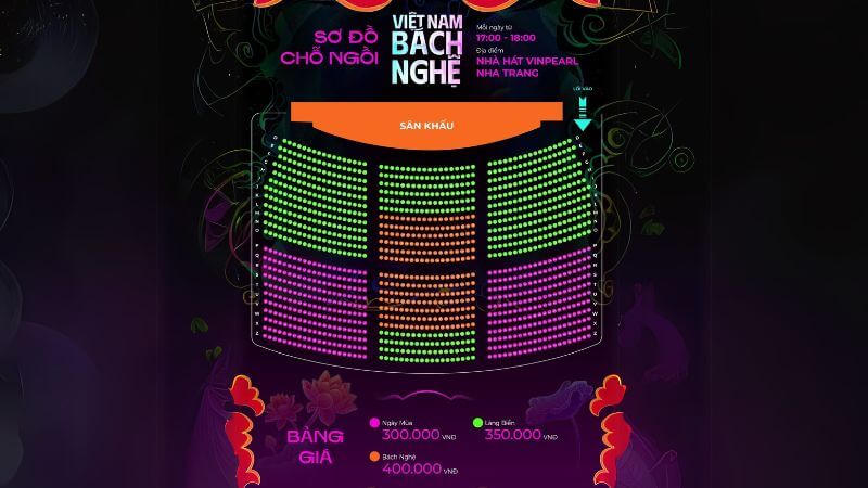 Sơ đồ chỗ ngồi, giá vé của show (Ảnh Sưu tầm)