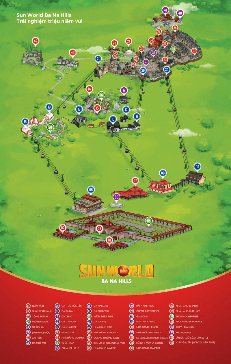 Sơ đồ quần thể nghỉ dưỡng kết hợp với vui chơi Sun World Bà Nà Hills