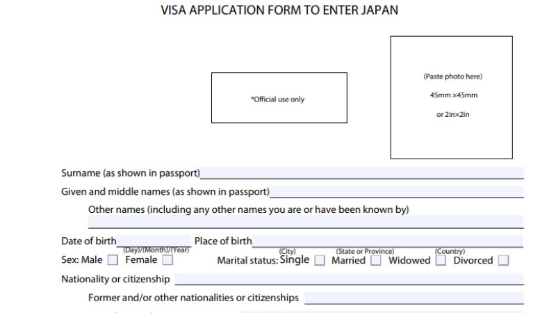 tờ khai visa Nhật Bản