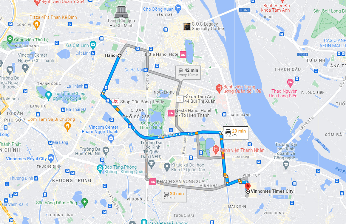 Từ trung tâm Hà Nội đến Times City