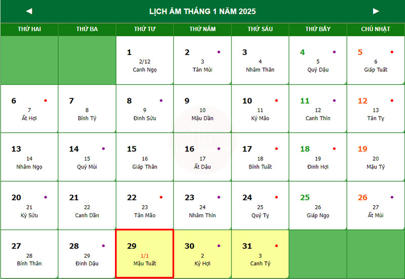 Lịch nghỉ Tết Nguyên đán 2025