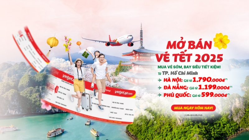 Vé máy bay Tết Vietjet Air 2025 chỉ từ 599K