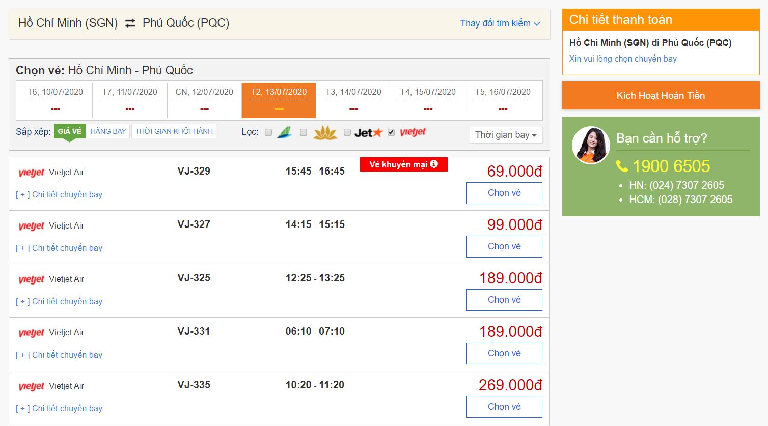 Giá vé máy bay đi Phú Quốc Vietjet Air