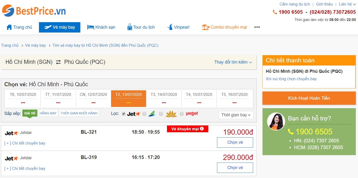 Giá vé máy bay đi Phú Quốc Jetstar Pacific Airlines