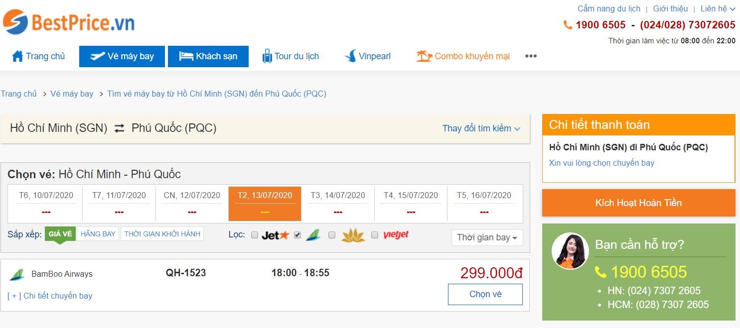 Giá vé máy bay đi Phú Quốc Bamboo Airways