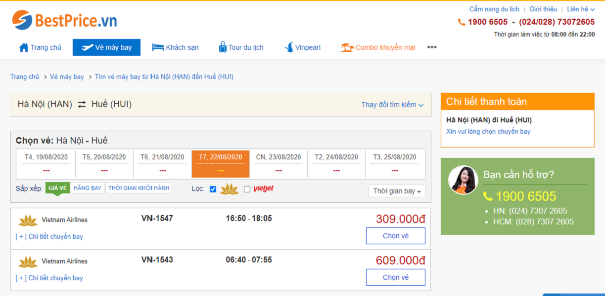 Đặt vé máy bay đi Huế hãng Vietnam Airlines