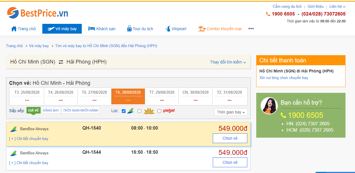 Đặt vé máy bay Hải Phòng hãng Bamboo Airways