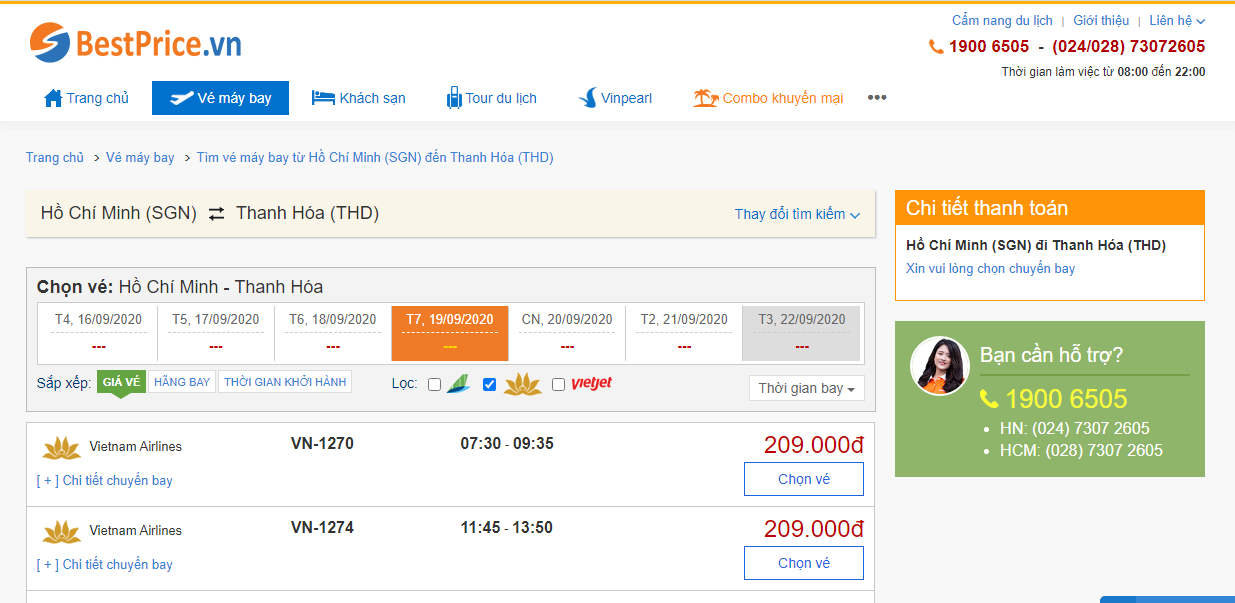 Vé máy bay đi Thanh Hóa hãng Vietnam Airlines