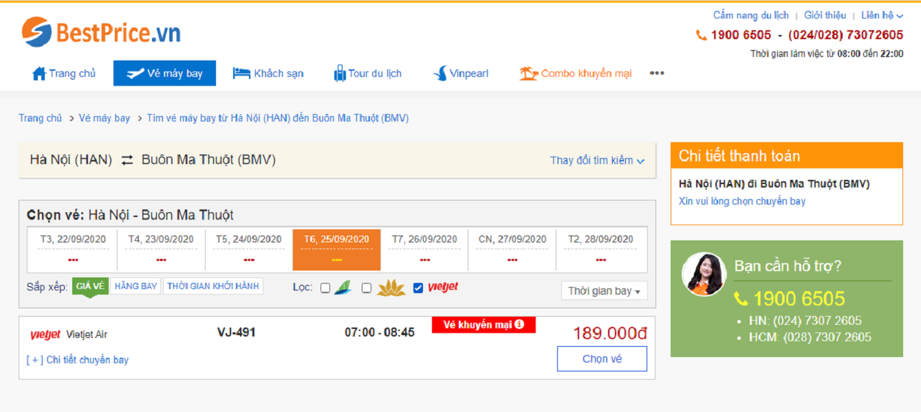 Vé máy bay đi Buôn Ma Thuột hãng Vietjet