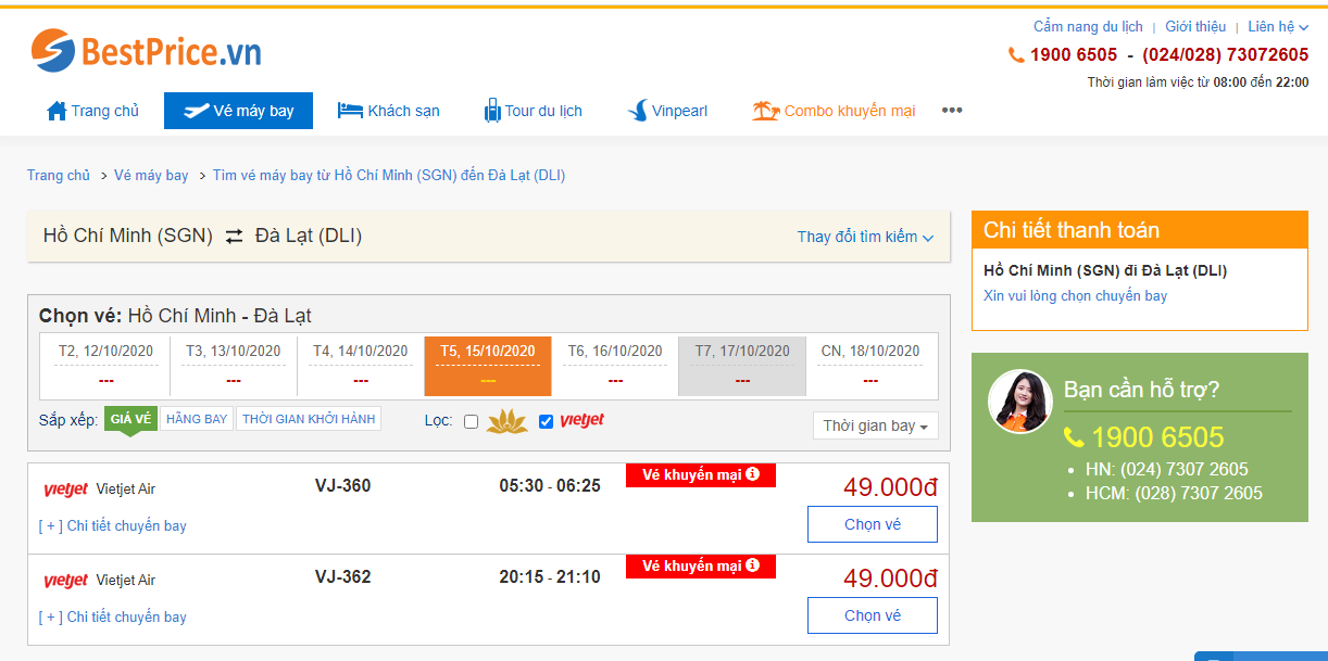 Vé máy bay đi Đà Lạt hãng Vietjet