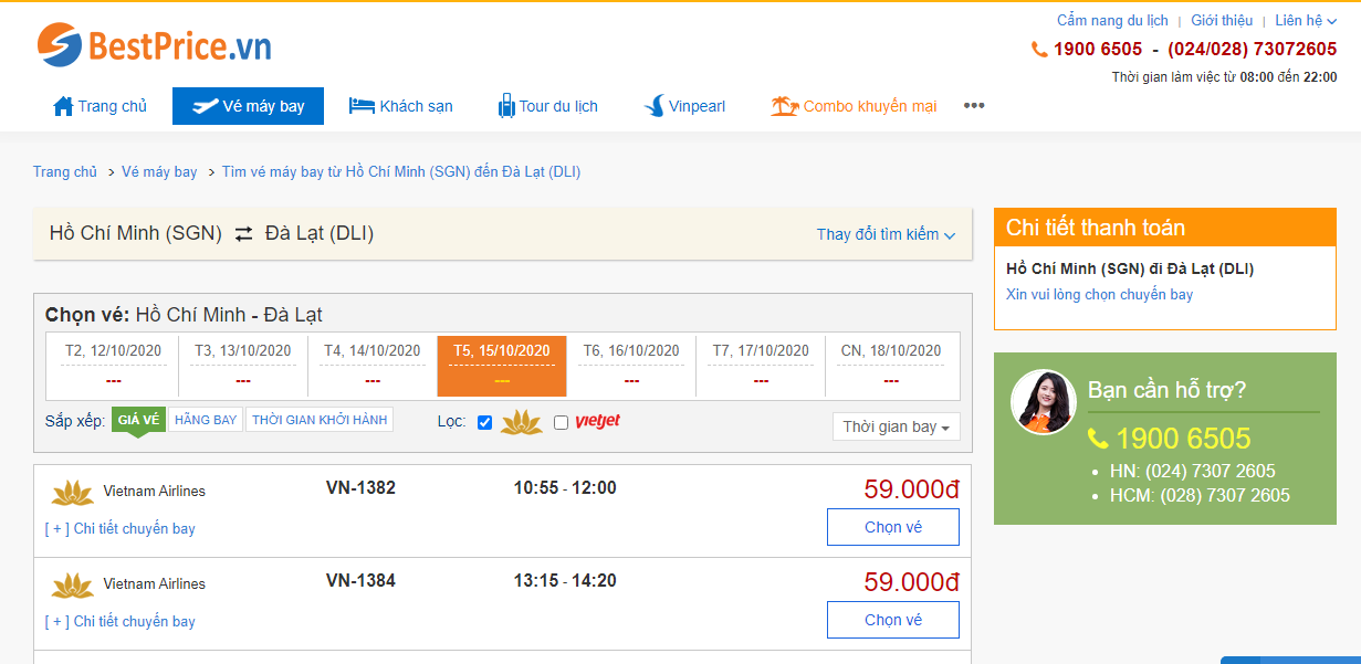 Vé máy bay đi Đà Lạt hãng Vietnam Airlines