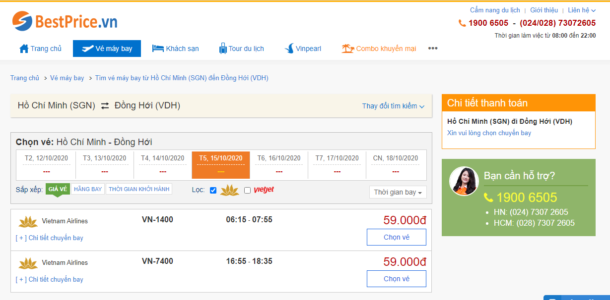 Vé máy bay đi Đồng Hới Vietnam Airlines