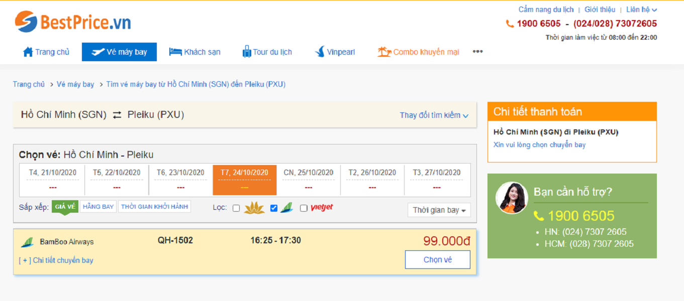 Vé máy bay đi Pleiku Bamboo Airways
