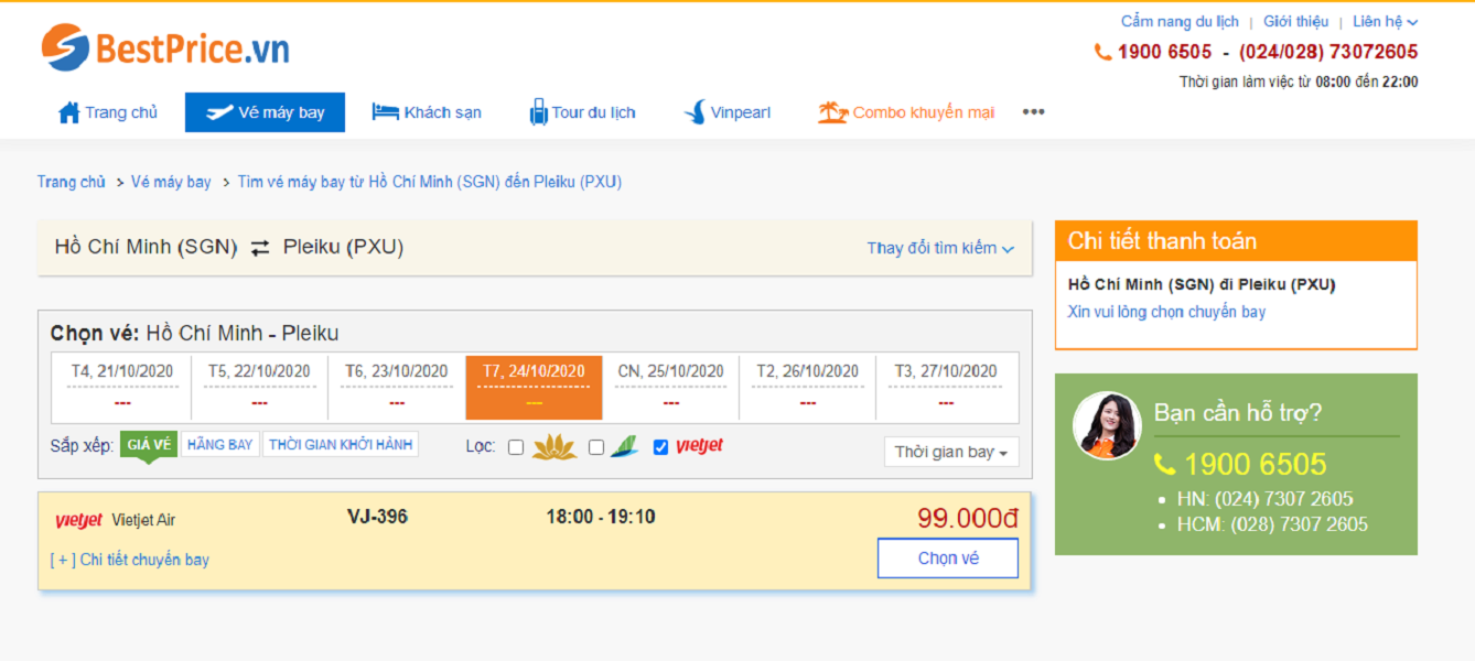 Vé máy bay đi Pleiku Vietjet Air