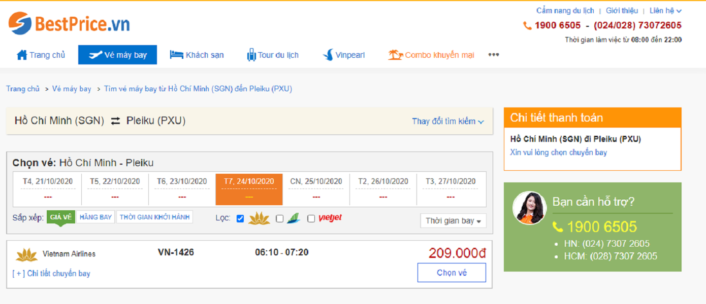 Vé máy bay đi Pleiku Vietnam Airlines