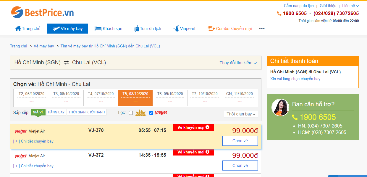 Vé máy bay đi Chu Lai Vietjet Air