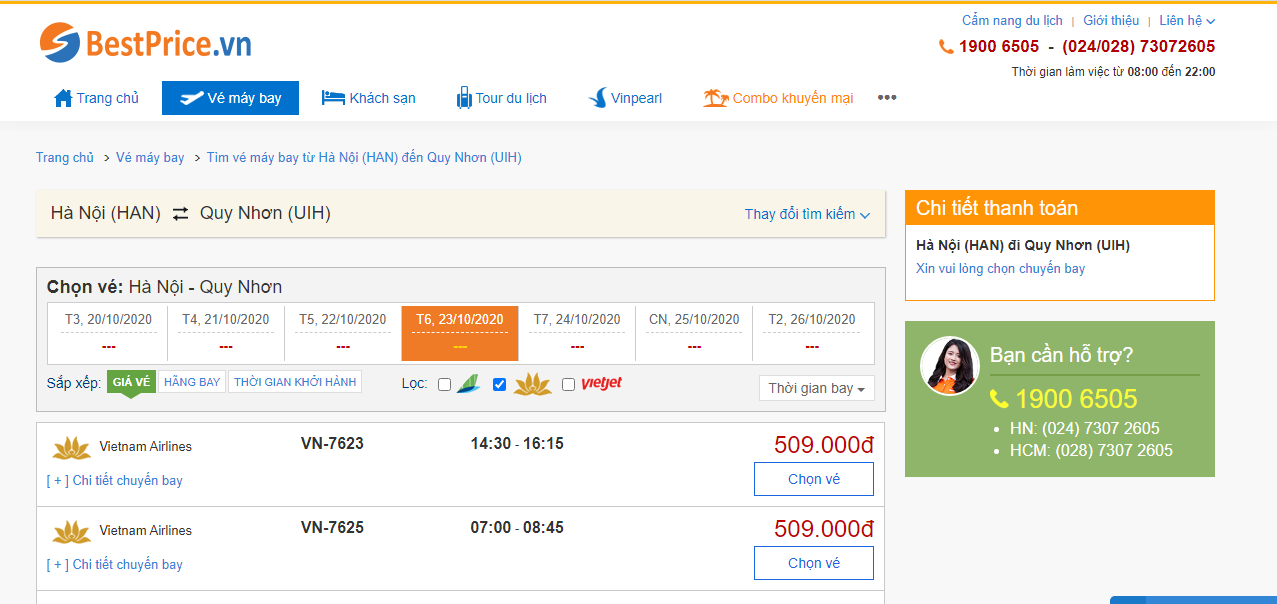 Vé máy bay đi Quy Nhơn Vietnam Airlines